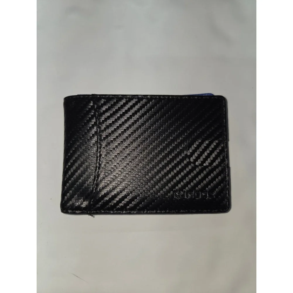 Runbox Mens Carbon Fiber Bifold Wallet Black Blue Money Clip Slim ID Window RFID